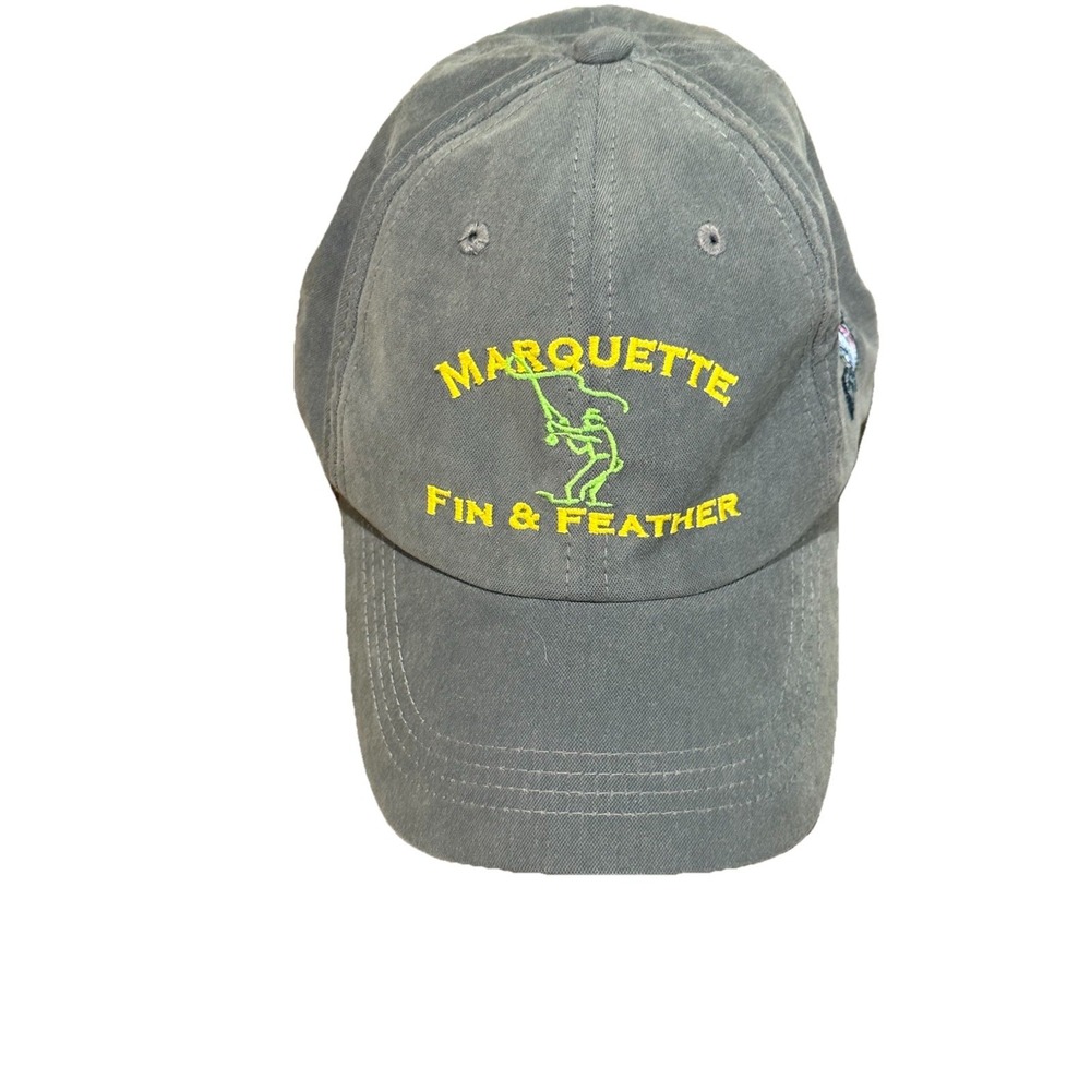 Marquette Fin & Feather Slideback Hat Green Gray Embroidered OS EUC